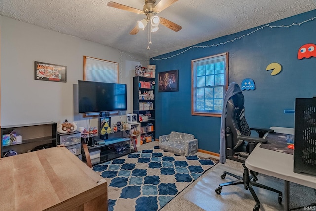 272 Sherman St, Wabash, IN 46992 - home office featuring a textured ceiling, ceiling fan, and carpet flooring