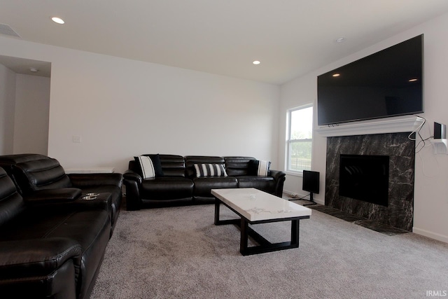 13710 Copper Strike Pass, Fort Wayne, IN 46845 - living room with carpet floors, recessed lighting, and a premium fireplace