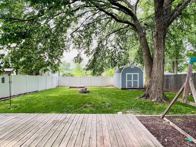 2927 Barnhart Ave, Fort Wayne, IN 46805 - deck featuring a shed, a fire pit, and a fenced backyard
