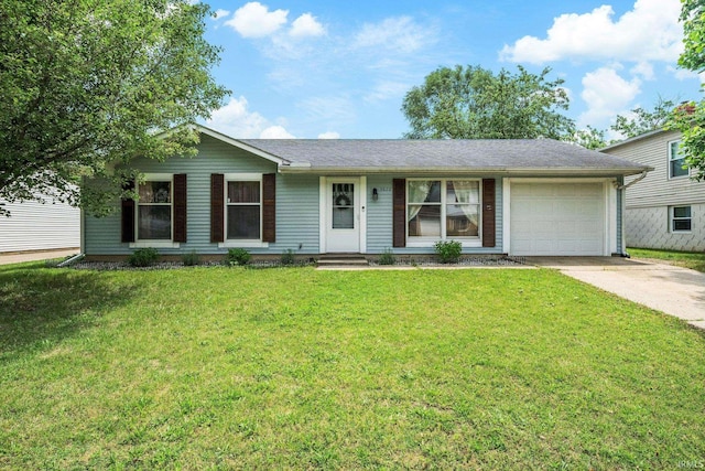 3822 Eastmont Dr, South Bend, IN 46628 - ranch-style house with concrete driveway, an attached garage, and a front yard