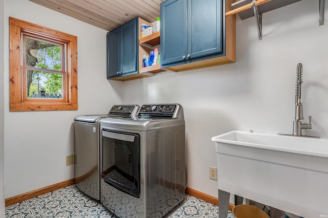 1209 S Jackson St, Auburn, IN 46706 - laundry area featuring cabinet space, washer and clothes dryer, and wooden ceiling