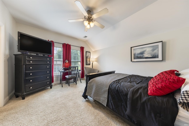 4525 Estate Dr, Newburgh, IN 47630 - bedroom featuring lofted ceiling, carpet, and a ceiling fan