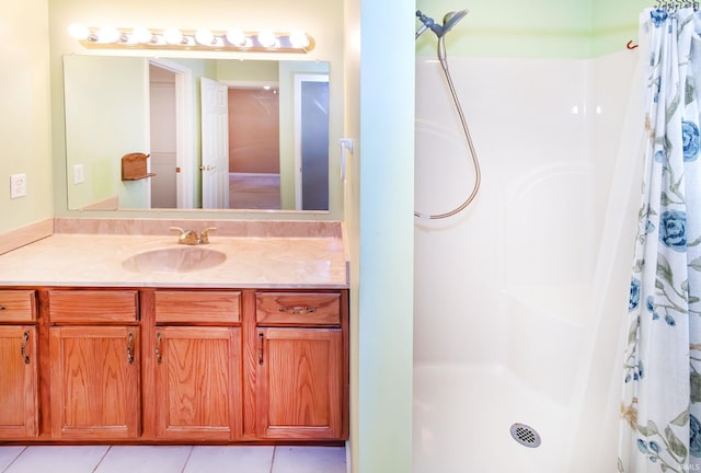 9040 Clear Creek Dr, Evansville, IN 47711 - bathroom with vanity, a shower with curtain, and tile patterned flooring
