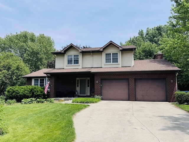 2960 Sycamore Ln, Bremen, IN 46506 - view of front of house featuring driveway, a front yard, a garage, and brick siding