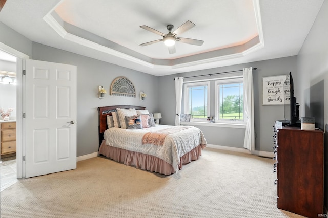 3908 County Road 4, Ashley, IN 46705 - bedroom with a raised ceiling, light carpet, and ceiling fan
