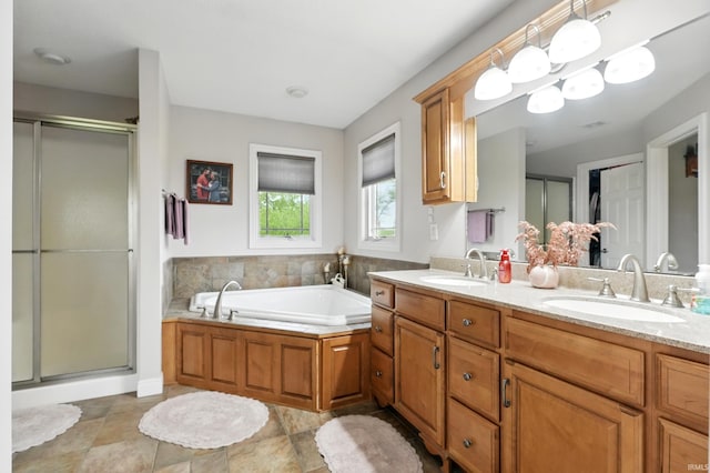 3908 County Road 4, Ashley, IN 46705 - bathroom with a stall shower, double vanity, and a bath