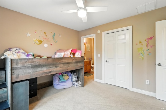 3908 County Road 4, Ashley, IN 46705 - bedroom featuring light colored carpet, a closet, and ceiling fan