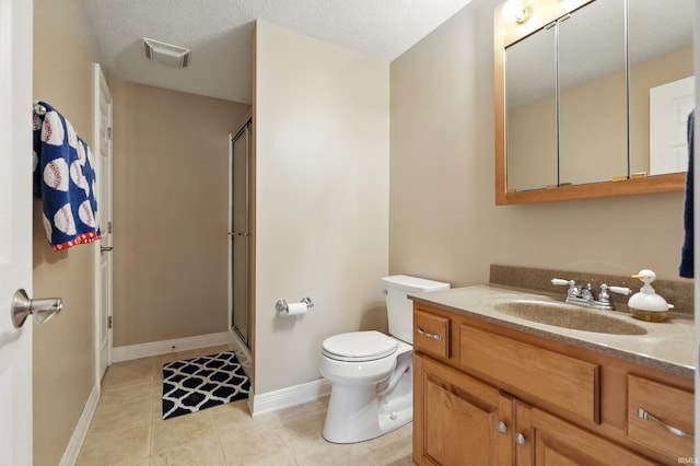 3908 County Road 4, Ashley, IN 46705 - full bath featuring vanity, a shower with door, tile patterned flooring, and a textured ceiling