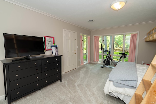 24413 Mckelvey Ave, Elkhart, IN 46516 - bedroom with light carpet, ornamental molding, and access to outside