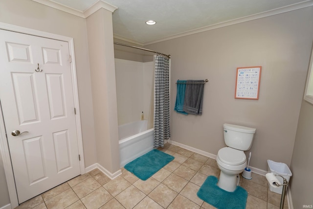24413 Mckelvey Ave, Elkhart, IN 46516 - bathroom featuring tile patterned flooring, ornamental molding, shower / tub combo with curtain, and recessed lighting