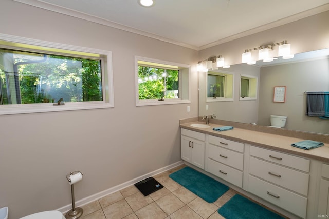 24413 Mckelvey Ave, Elkhart, IN 46516 - bathroom featuring vanity, tile patterned flooring, and crown molding