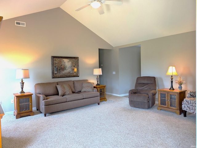117 Blue Heron Cv, Decatur, IN 46733 - living room with carpet, high vaulted ceiling, and a ceiling fan