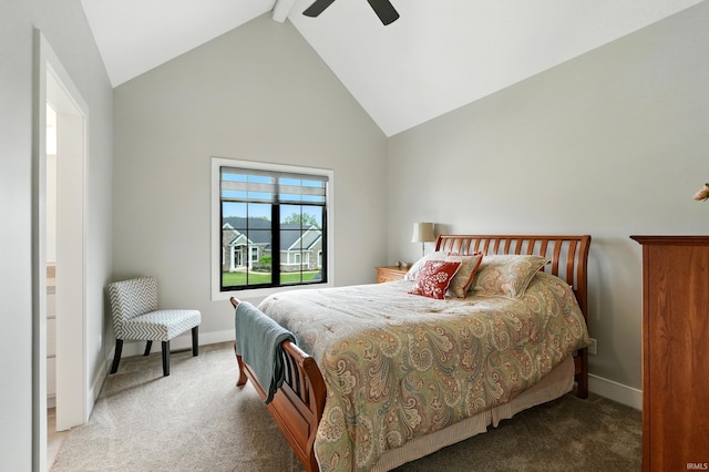 13176 Malfini Trl, Fort Wayne, IN 46845 - bedroom with carpet floors, high vaulted ceiling, beam ceiling, and ceiling fan
