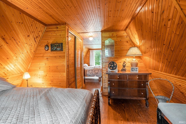5142 W Corly Ln, Silver Lake, IN 46982 - bedroom featuring wood ceiling, wooden walls, and wood-type flooring