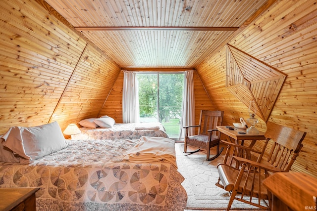 5142 W Corly Ln, Silver Lake, IN 46982 - bedroom featuring wood walls, wood ceiling, and lofted ceiling