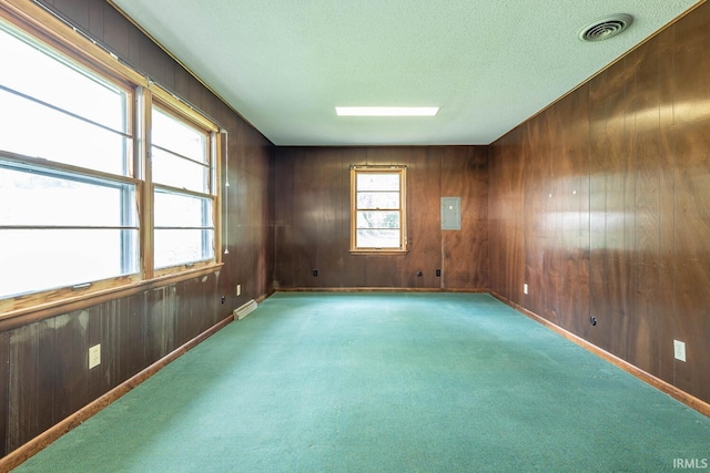 644 W Ladd Ave, Bloomington, IN 47403 - carpeted spare room featuring a textured ceiling and wood walls
