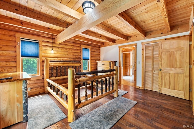 5818 Prophets Rock Rd, West Lafayette, IN 47906 - bedroom with a wood ceiling with exposed beams and hardwood / wood-style floors