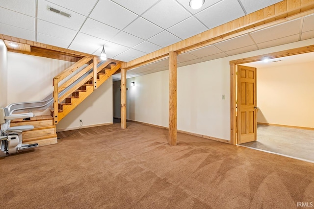 5818 Prophets Rock Rd, West Lafayette, IN 47906 - finished basement with carpet flooring, a drop ceiling, and stairway