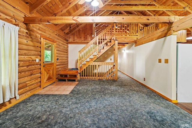 5818 Prophets Rock Rd, West Lafayette, IN 47906 - carpeted foyer with wooden ceiling and log walls