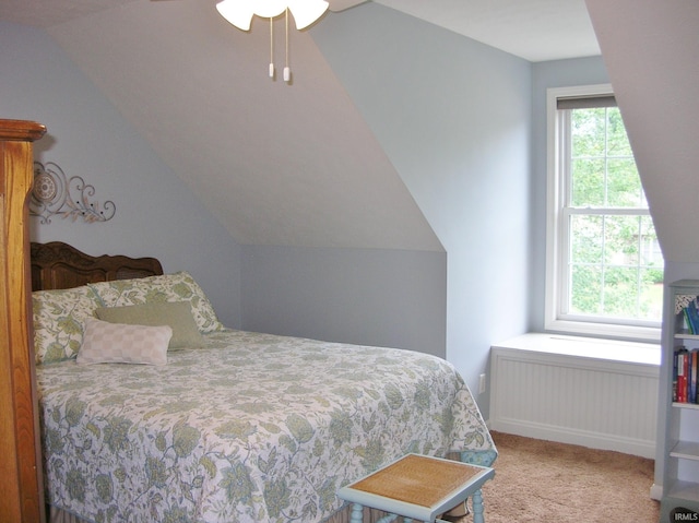 2622 Oak Trail Dr, Newburgh, IN 47630 - carpeted bedroom featuring radiator, multiple windows, and vaulted ceiling