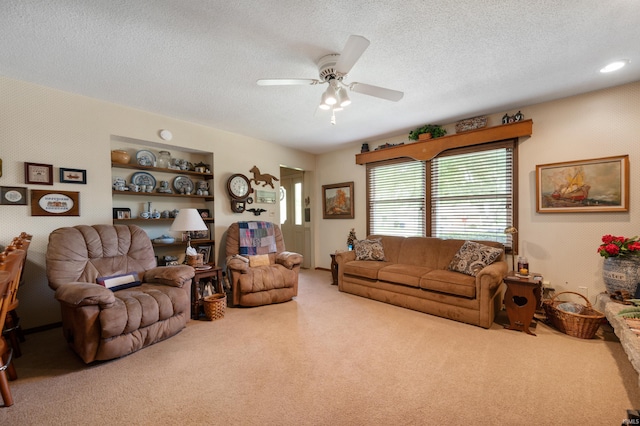 1105 N Buckeye Rd, Muncie, IN 47304 - living room with carpet floors, a textured ceiling, and ceiling fan