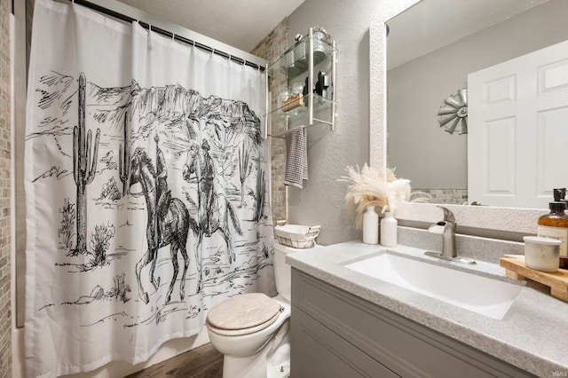 15880 N County Road 300 W, Gaston, IN 47342 - full bath featuring vanity, a textured wall, and curtained shower