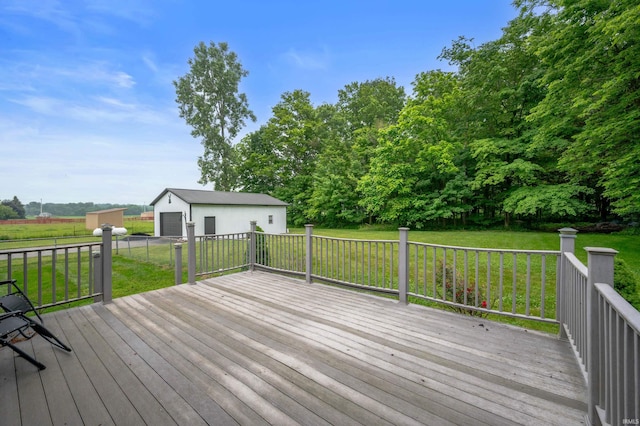 15880 N County Road 300 W, Gaston, IN 47342 - wooden terrace with a detached garage, an outbuilding, and a yard