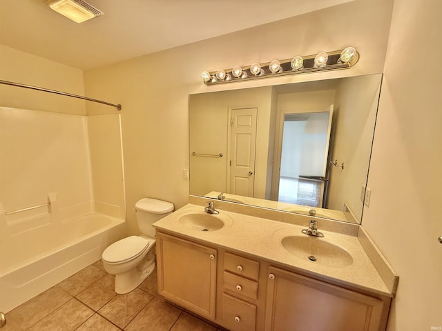 8433 Countrywood Ct, Newburgh, IN 47630 - full bathroom with double vanity, tile patterned floors, and shower / bathtub combination