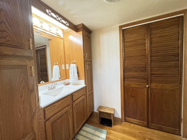 1635 Liberty St, Covington, IN 47932 - bathroom featuring vanity, wood finished floors, and a textured ceiling