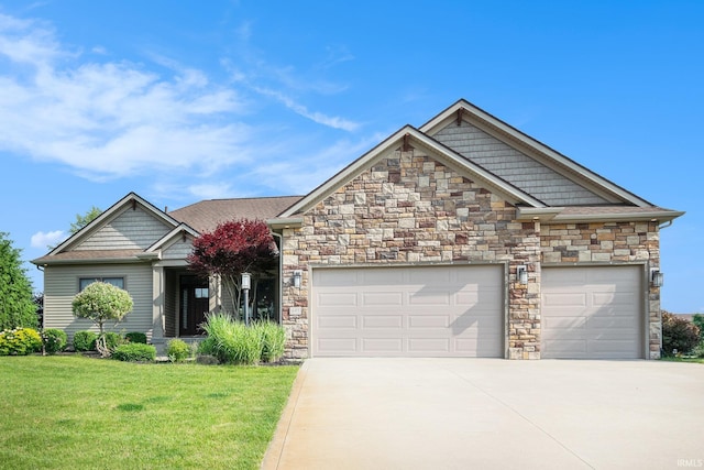 645 E Essex Dr, Warsaw, IN 46582 - craftsman inspired home with stone siding, driveway, an attached garage, and a front lawn