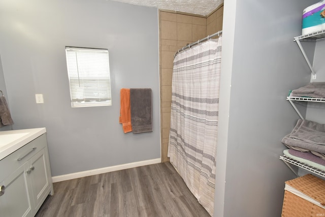 206 N Van Buren Ave, Fowler, IN 47944 - bathroom featuring wood finished floors, vanity, and a shower with curtain