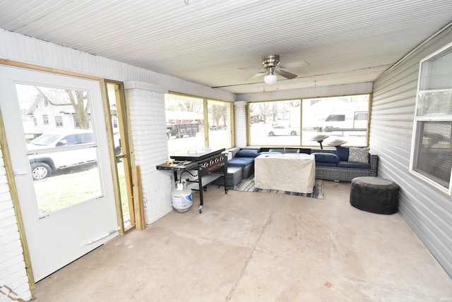 206 N Van Buren Ave, Fowler, IN 47944 - sunroom with an outdoor hangout area, ceiling fan, and healthy amount of natural light