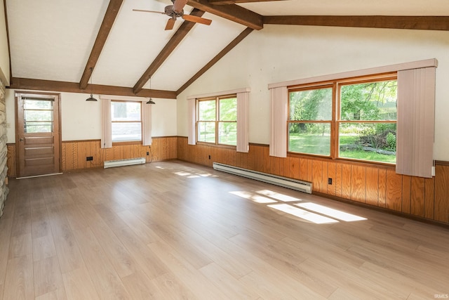 2330 N Fritz Dr, Bloomington, IN 47408 - empty room with baseboard heating, a baseboard heating unit, wainscoting, plenty of natural light, and wooden walls