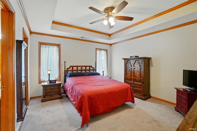 1322 Canal Ridge Dr, New Haven, IN 46774 - bedroom with a tray ceiling, carpet flooring, ornamental molding, and ceiling fan