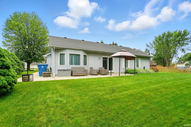 1322 Canal Ridge Dr, New Haven, IN 46774 - back of property with an outdoor hangout area, a patio, a gazebo, and a shingled roof