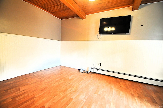 8077 E State Road 4th Rd, Walkerton, IN 46574 - unfurnished room featuring a wood ceiling with exposed beams, wood finished floors, and a baseboard heating unit