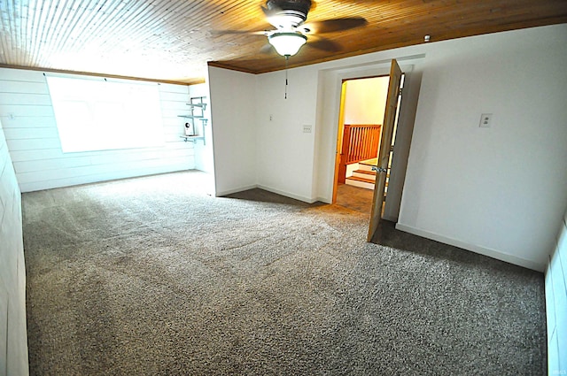8077 E State Road 4th Rd, Walkerton, IN 46574 - unfurnished room featuring a ceiling fan, carpet flooring, wooden ceiling, and wood walls