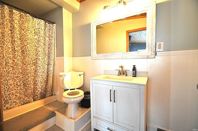 8077 E State Road 4th Rd, Walkerton, IN 46574 - bathroom with a wainscoted wall, vanity, and a shower with curtain