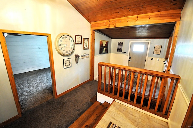 8077 E State Road 4th Rd, Walkerton, IN 46574 - foyer with wood ceiling, vaulted ceiling, and carpet floors