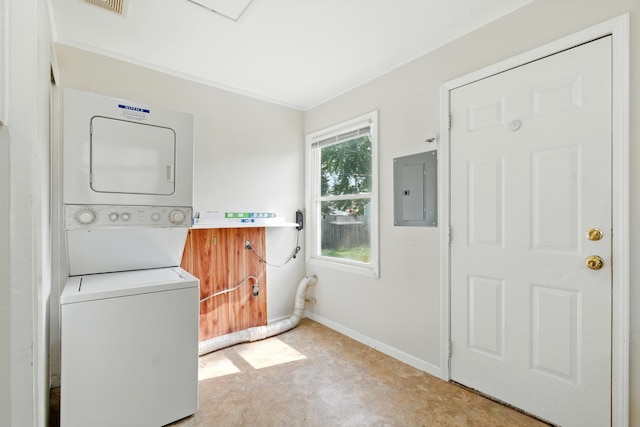 1610 Kentucky Ave, Fort Wayne, IN 46805 - laundry area featuring electric panel and stacked washing machine and dryer