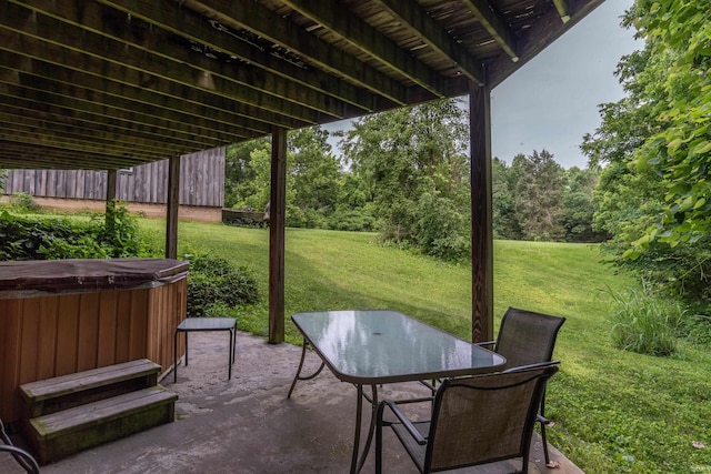 1275 N Sewell Rd, Bloomington, IN 47408 - view of patio / terrace with a hot tub and outdoor dining space