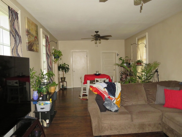 219 Fulton Ave, Rochester, IN 46975 - living room with dark wood-type flooring and a ceiling fan