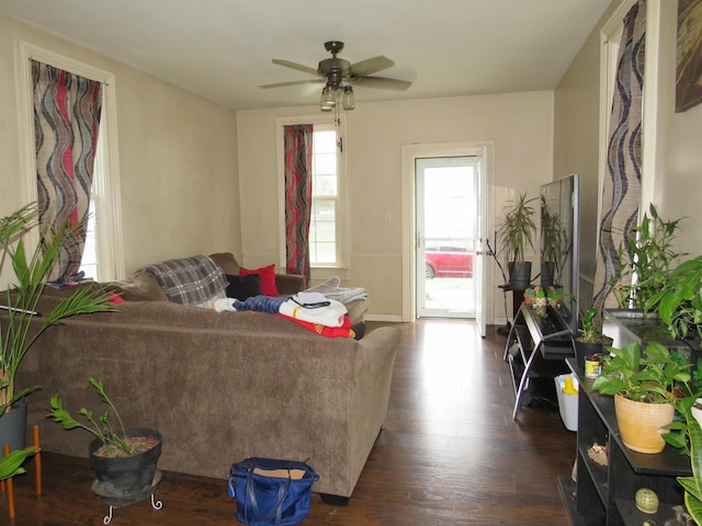 219 Fulton Ave, Rochester, IN 46975 - living room with dark wood finished floors and a ceiling fan