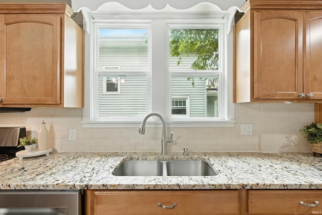 319 W Wiley Ave, Bluffton, IN 46714 - kitchen with decorative backsplash and light stone counters