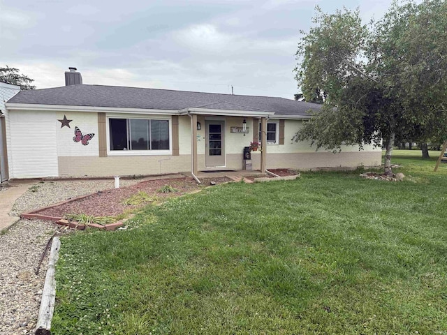 2286 N County Road 200 W, New Castle, IN 47362 - ranch-style house with brick siding, a front yard, a chimney, and a shingled roof