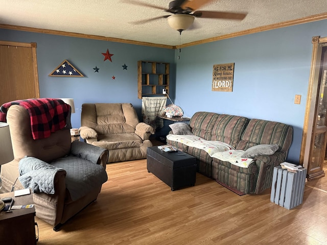 2286 N County Road 200 W, New Castle, IN 47362 - living area featuring wood finished floors, crown molding, a ceiling fan, and a textured ceiling