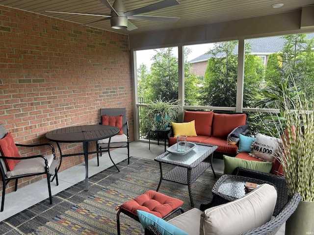 855 Reyling Dr, Jasper, IN 47546 - sunroom with an outdoor hangout area and a ceiling fan