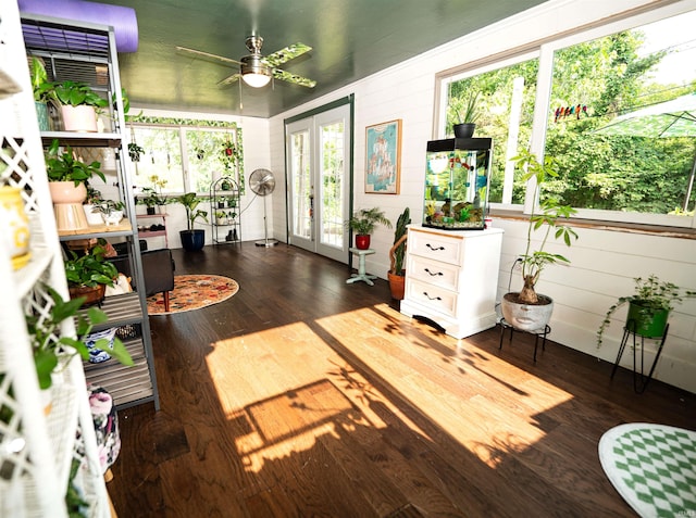 3945 W Walnut Leaf Dr, Bloomington, IN 47403 - sunroom / solarium featuring french doors and ceiling fan