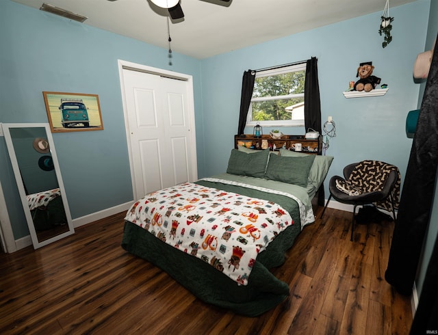 3945 W Walnut Leaf Dr, Bloomington, IN 47403 - bedroom featuring dark wood-style flooring and ceiling fan