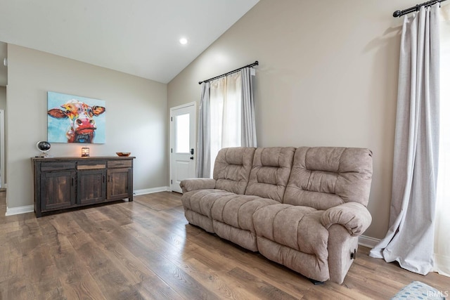 1423 W Westwind Ct, Bloomington, IN 47403 - living room featuring wood finished floors, recessed lighting, and high vaulted ceiling